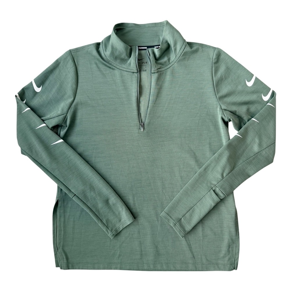 Nike Running Women's S Swoosh Run Dri-FIT 1/4 Zip Pullover Olive Green Top HZ